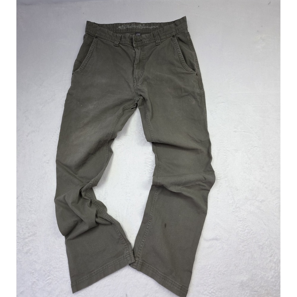 Eddie Bauer Men's Canvas Carpenter Work Pants Olive Green 32x32 Relaxed Fit